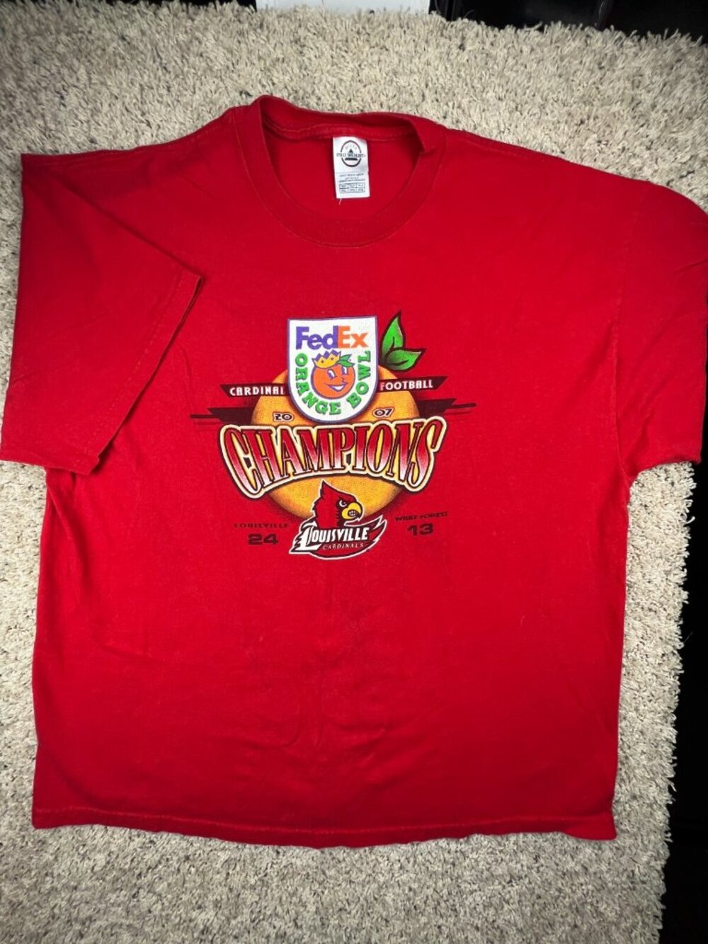 Louisville Cardinals 2007 Orange Bowl Football T Shirt Red Short Sleeve 2XL